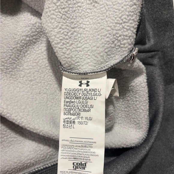UNDER ARMOUR ColdGear Hoodie Fleece Big Logo Pocket Gray Blue Boy’s Size Youth L - Picture 8 of 8
